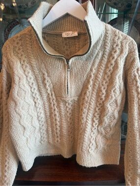 RD Style Cable-Knit Half-Zip Sweater - Cream
